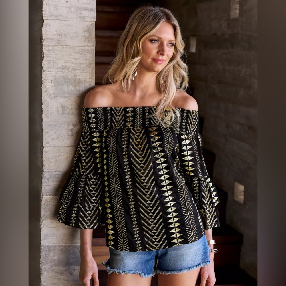 Black and Gold Off-Shoulder Top
